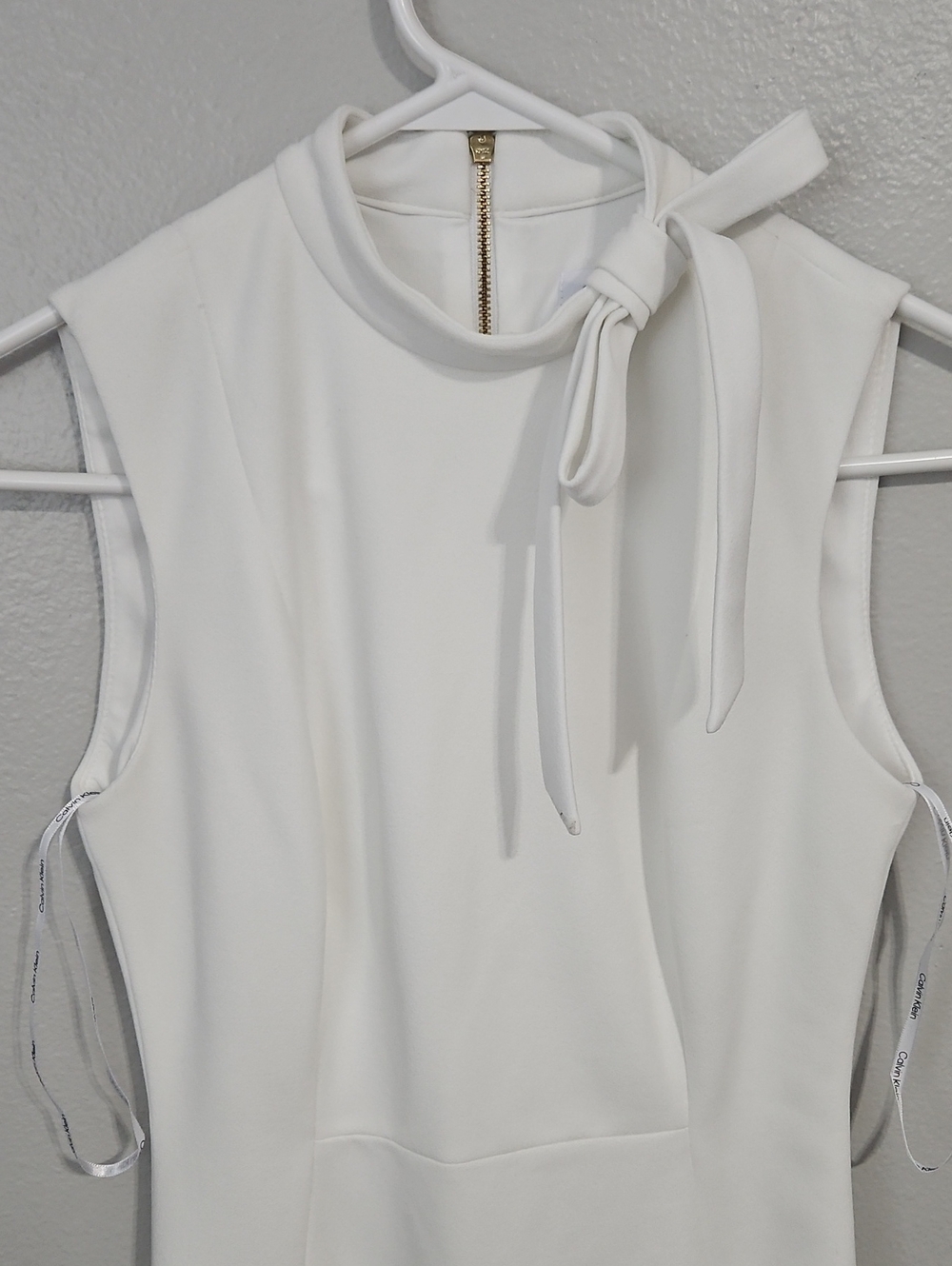 Calvin Klein White Sleeveless Midi Dress with Neck Tie - Picture 2 of 9